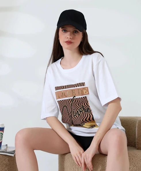 BİÇOMİ Varak çizgili Oversize tişört - Resim 2