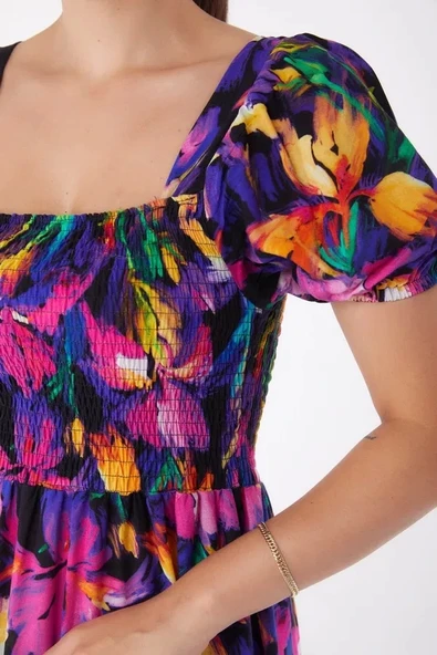 BİÇOMİ Kadın Fuşya Gipeli Kısa Kollu Elbise - Resim 2