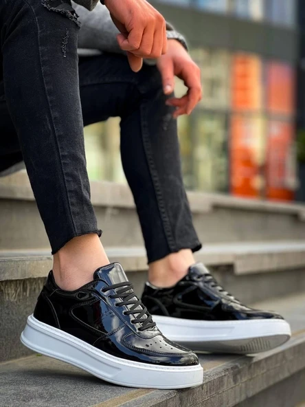 BİÇOMİ KB-X8 Kuback Siyah Rugan Detaylı Beyaz Yüksek Taban Günlük Spor Ayakkabı ürün görseli