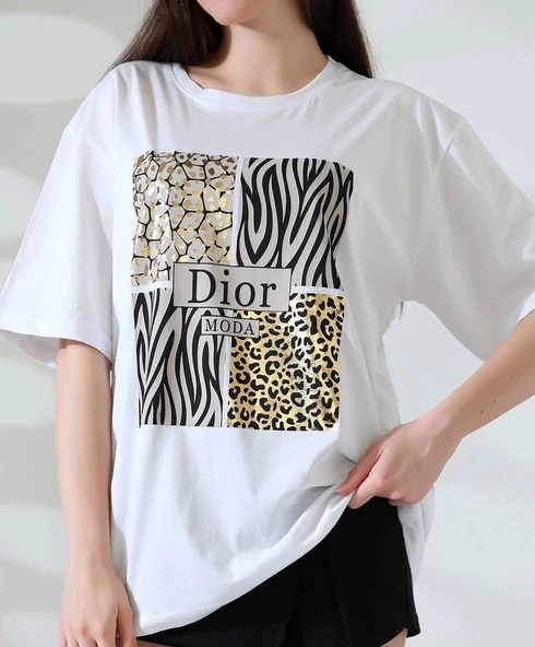 BİÇOMİ Karma desenli oversize tişört - Resim 3