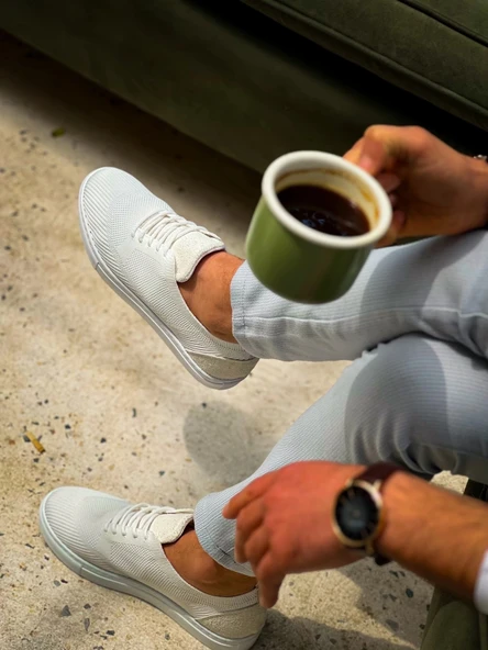 BİÇOMİ KB-101 Kuback Beyaz Triko Bağcıklı Günlük Erkek Ayakkabı - Resim 5