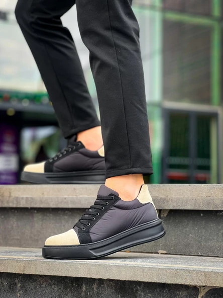 BİÇOMİ KB-X46 Kuback Siyah Bej Yüksek Siyah Taban Günlük Spor Ayakkabı - Resim 3