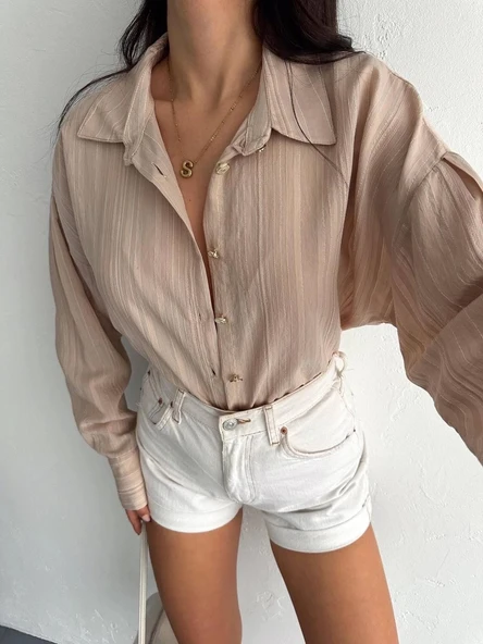 BİÇOMİ Çizgili oversize gömlek - Resim 4