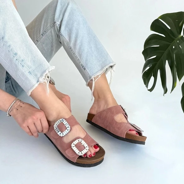 BİÇOMİ Nool Pudra Nubuk Terlik - Resim 4