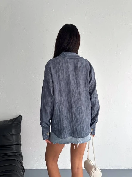 BİÇOMİ Çizgili oversize gömlek - Resim 2