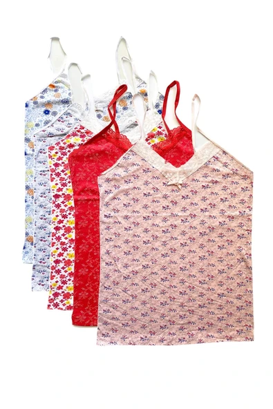 biçomi 5 Adet Kadın Askılı Desenli Atlet Dantelli Empirme Pamuklu Penye D6-10 ürün görseli