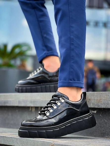 BİÇOMİ KB-X10 Kuback Siyah Rugan Siyah Yüksek Taban Günlük Spor Ayakkabı - Resim 2