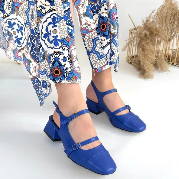 BİÇOMİ Doran Mavi Cilt Topuklu Ayakkabı - Resim 4