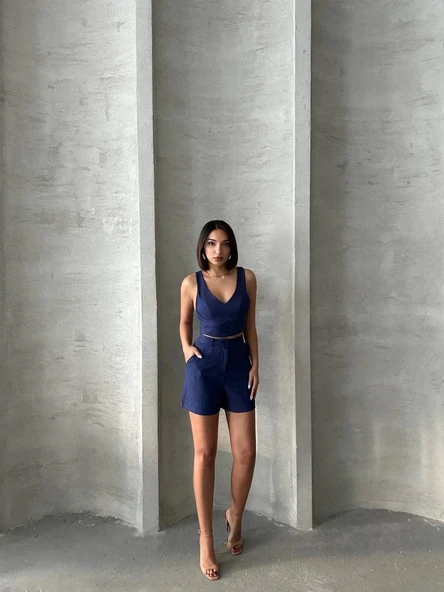 BİÇOMİ Şortlu keten takım s255014 - Resim 2