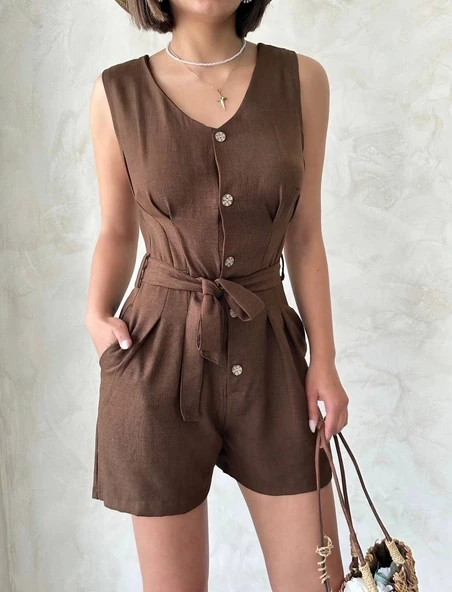 BİÇOMİ Kuşaklı şortlu tulum ürün görseli