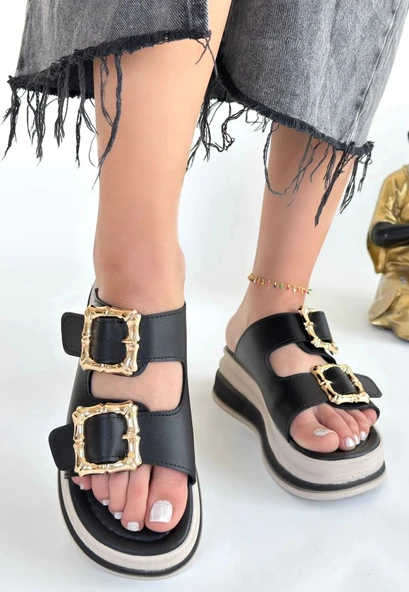 BİÇOMİ Jalli Siyah Cilt Terlik - Resim 3