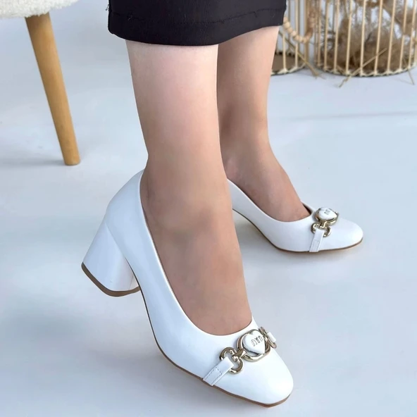 BİÇOMİ Lucky Beyaz Cilt Topuklu Ayakkabı - Resim 4