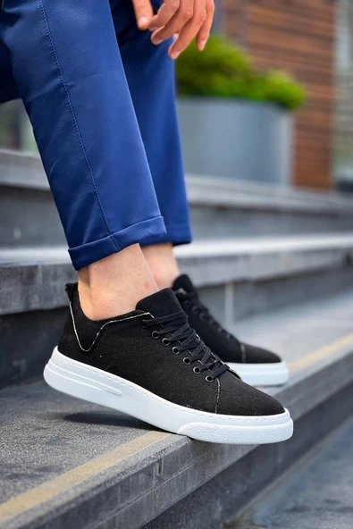 BİÇOMİ KB-X204 Kuback Siyah Keten Beyaz Yüksek Taban Günlük Erkek Spor Ayakkabı ürün görseli