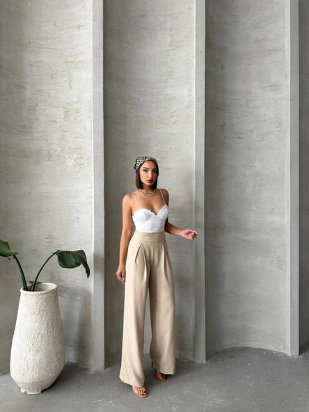 BİÇOMİ Pileli keten pantolon s255046 - Resim 5