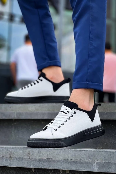 BİÇOMİ KB-X204 Kuback Beyaz Siyah Keten Siyah Yüksek Taban Günlük Erkek Spor Ayakkabı - Resim 3
