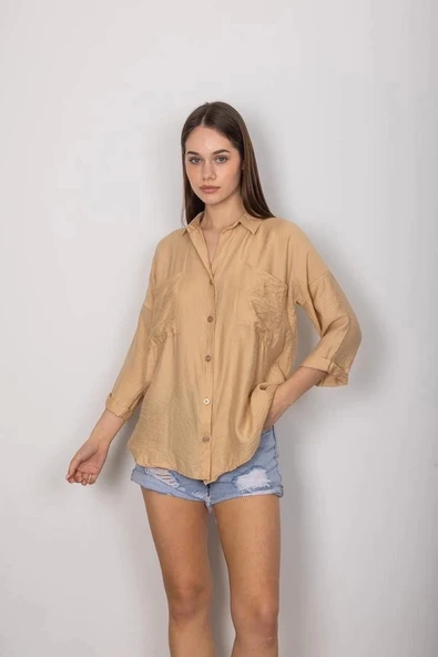 BİÇOMİ Cepli salaş gömlek t1010 - Resim 2