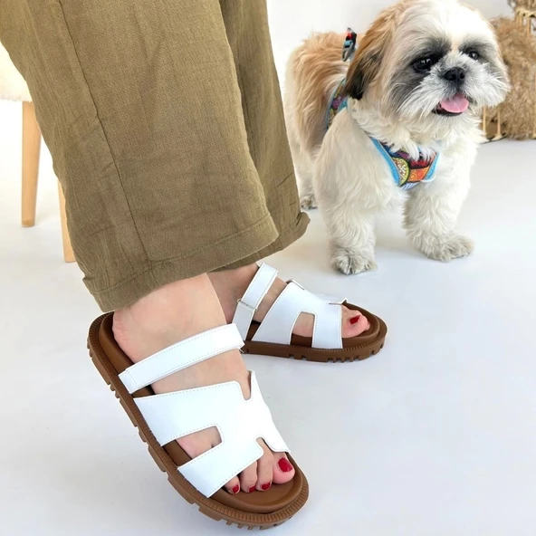 BİÇOMİ Kooni Beyaz Cilt Terlik - Resim 4