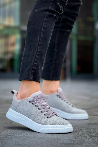 BİÇOMİ KB-X204 Kuback Gri Keten Beyaz Yüksek Taban Günlük Erkek Spor Ayakkabı - Resim 4