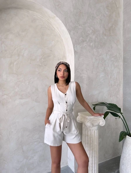 BİÇOMİ Kuşaklı şortlu tulum - Resim 2