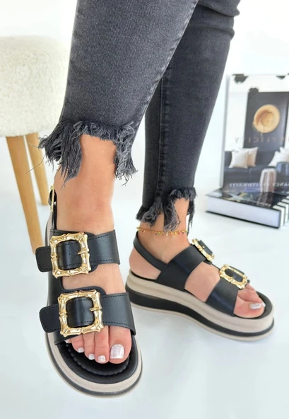 BİÇOMİ Stan Siyah Cilt Sandalet ürün görseli