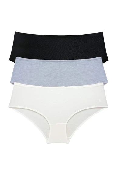 biçomi 3 Adet Kadın Yüksek Bel Bato Külot Siyah Gri Krem ürün görseli