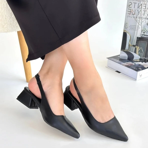 BİÇOMİ Morji Siyah Cilt Topuklu Ayakkabı - Resim 4