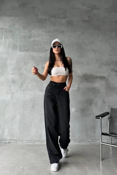 BİÇOMİ Arkadan tokalı jeans pantolon Siyah - Resim 2