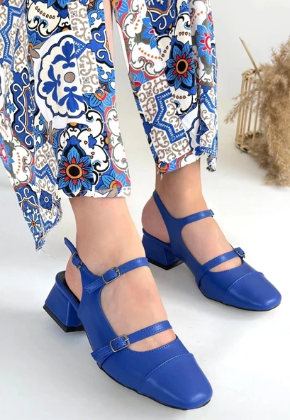 BİÇOMİ Doran Mavi Cilt Topuklu Ayakkabı - Resim 3