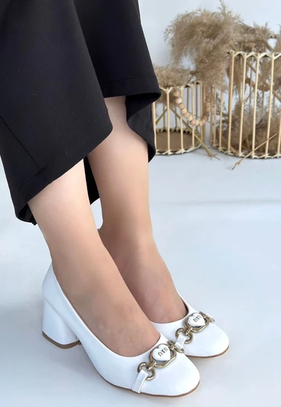 BİÇOMİ Lucky Beyaz Cilt Topuklu Ayakkabı - Resim 3