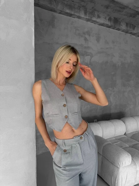 BİÇOMİ Essential yelek pantolon takım gri s255254 - 3