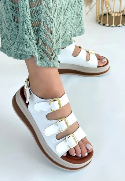 BİÇOMİ Jatay Beyaz Cilt Sandalet ürün görseli