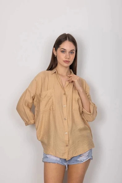 BİÇOMİ Cepli salaş gömlek t1010 - Resim 4