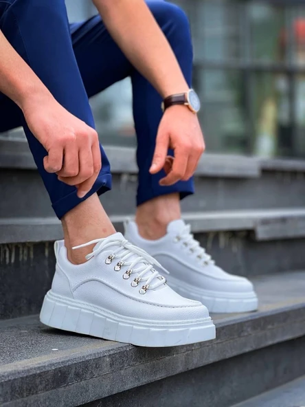 BİÇOMİ KB-X10 Kuback Beyaz Cilt  Beyaz Yüksek Taban Günlük Spor Ayakkabı - Resim 4