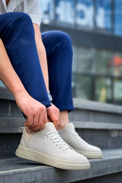 BİÇOMİ KB-X204 Kuback Bej Keten Bej Yüksek Taban Günlük Erkek Spor Ayakkabı - Resim 3