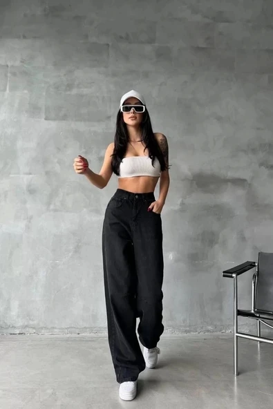 BİÇOMİ Arkadan tokalı jeans pantolon Siyah - Resim 3