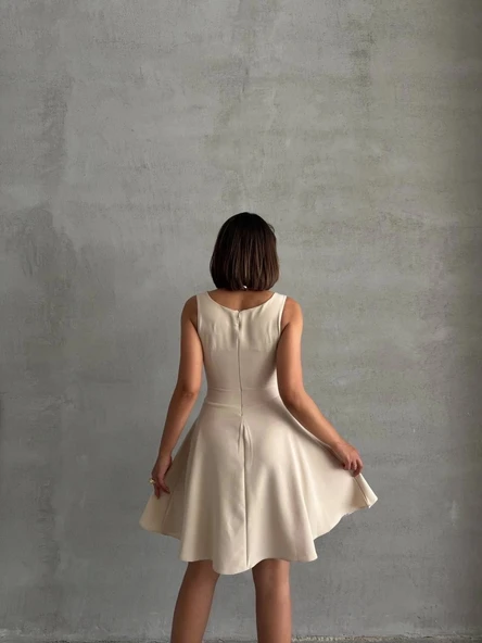 BİÇOMİ Kadın kare yaka kısa elbise s251188 - Resim 6