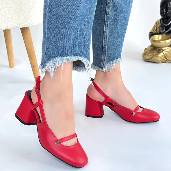 BİÇOMİ Jecci Kırmızı Cilt Topuklu Ayakkabı - Resim 4