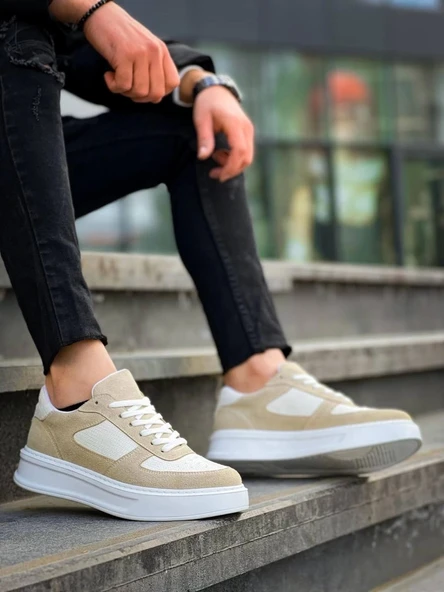 BİÇOMİ KB-X8 Kuback Bej Keten Süet Yüksek Taban Günlük Spor Ayakkabı ürün görseli