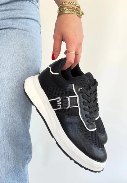 BİÇOMİ Tanwe Siyah Cilt Bağcıklı Spor Ayakkabı - Resim 3