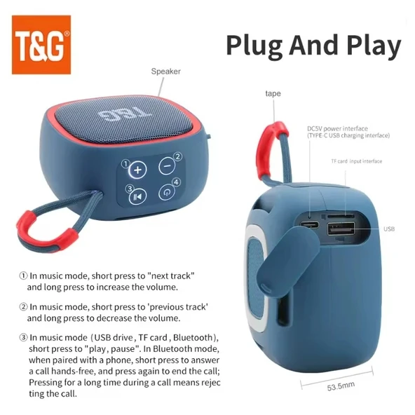 T&G Ses Bombası Hoparlör Bluetooth Usb-Sd-Fm Destekli Kablosuz Taşınabilir Wireless 5w - 5