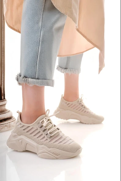 BİÇOMİ Ante Bej Triko Bağcıklı Spor Ayakkabı ürün görseli