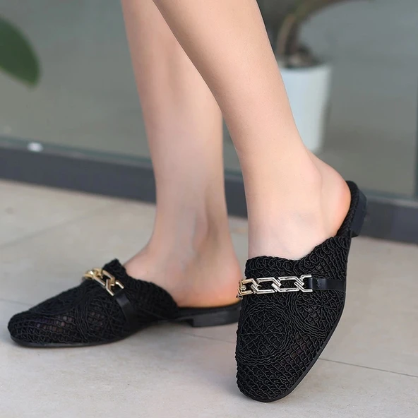 BİÇOMİ Emert Siyah Örgülü Terlik - Resim 4