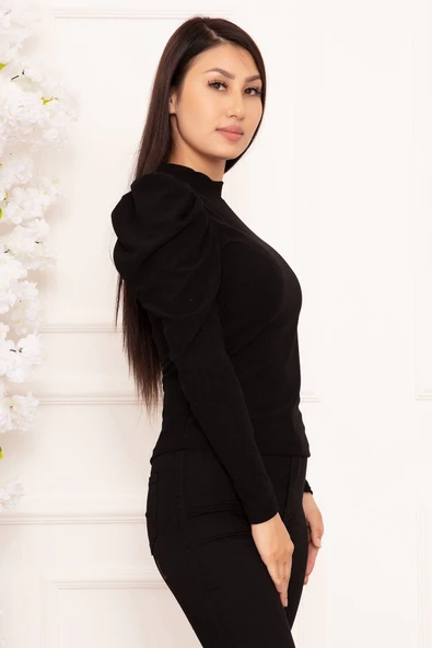 BİÇOMİ Prenses kol bluz siyah w3125 - Resim 3