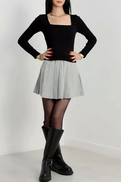 BİÇOMİ Çerçeve yaka kaşkorse bluz siyah - Resim 3