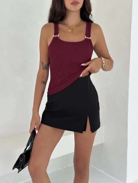 BİÇOMİ Ottoman toka askılı bluz bordo s4194 - Resim 5