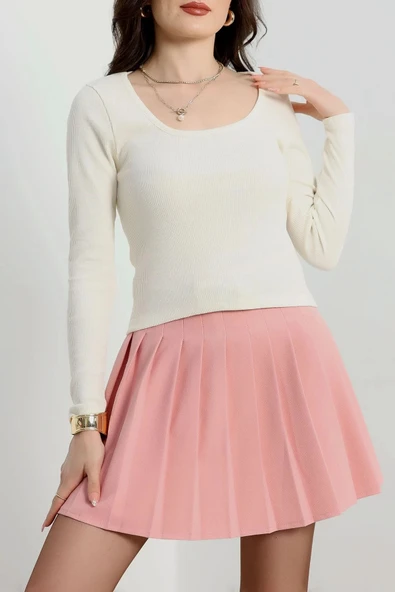 BİÇOMİ U yaka kaşkorse bluz beyaz A132 ürün görseli