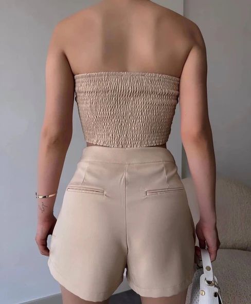BİÇOMİ Arkadan büzgülü esnek büstiyer bej - Resim 2