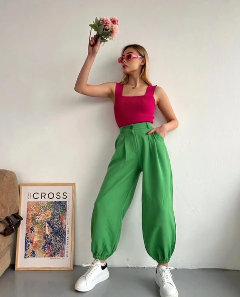 BİÇOMİ Şalvar pantolon yeşil s23202 - Resim 2