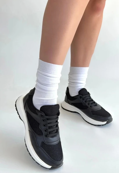 BİÇOMİ Slar Siyah Cilt Bağcıklı Spor Ayakkabı - Resim 2