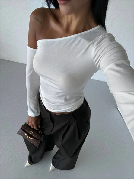 BİÇOMİ Omuz detaylı kollu bluz beyaz f2336 - Resim 4